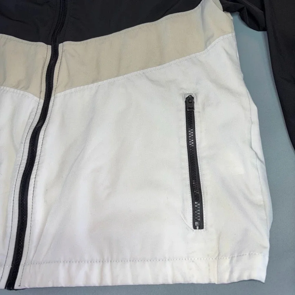 Hollister Windbreaker Jacket Men XL Black/White Epic Flex Mesh Lined Chevron EUC